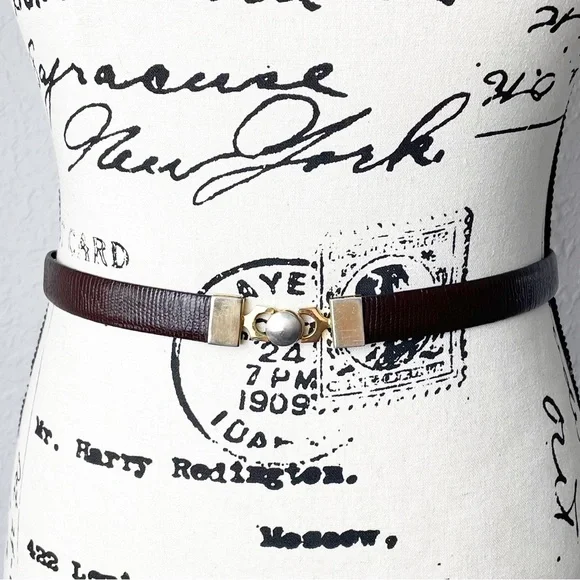 Vintage Cuero Vaca Industria Argentina Dark Brown Leather Belt w/Gold Hardware - Picture 3 of 12